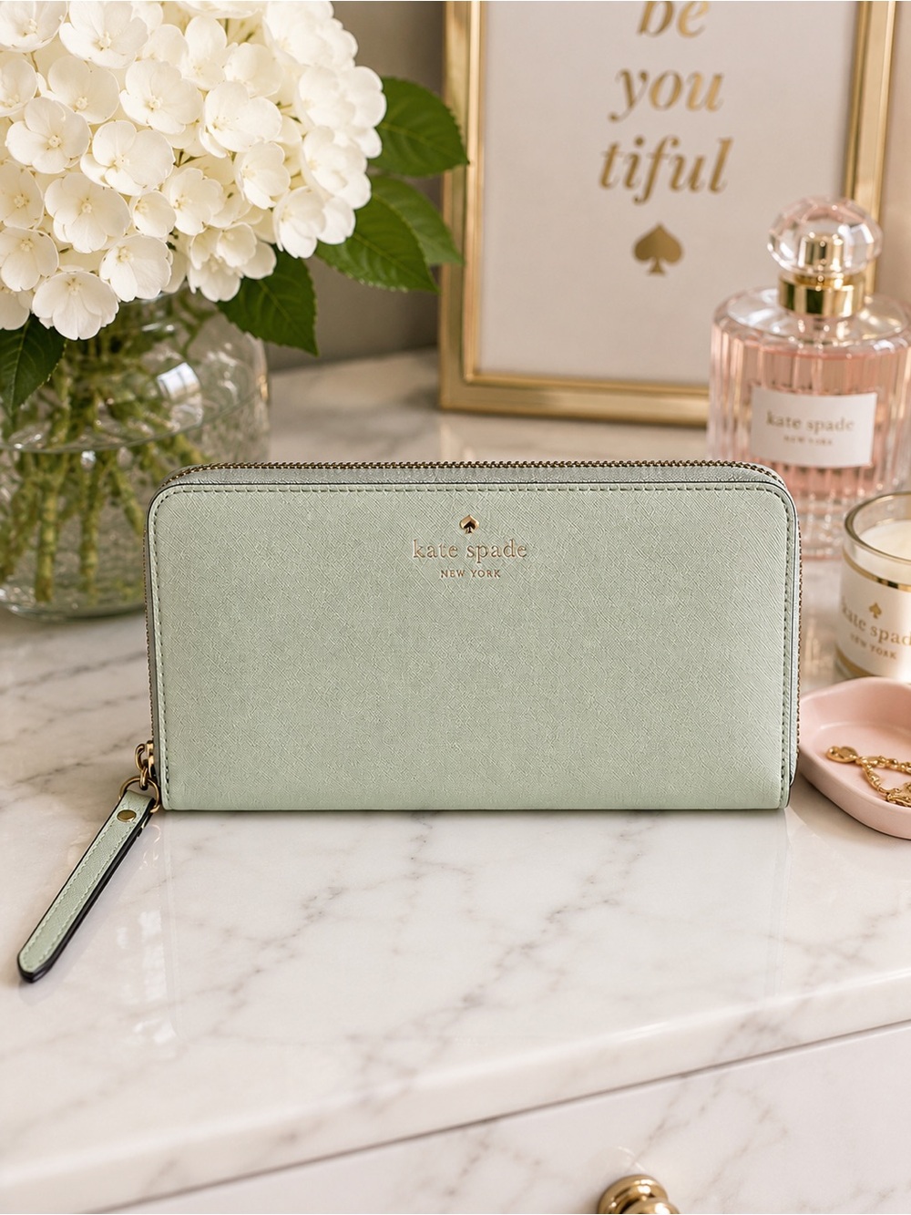 Kate Spade New York Mint Saffiano Leather Zip Around Wallet